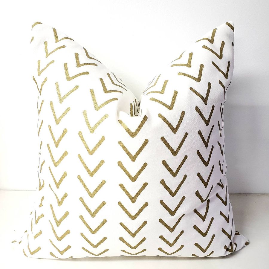 White & Athena Gold  pillow cover. Boho Gold Print Pillow cover. Throw pillow cover. Sham Pillow case. FARMHOUSE PILLOW. Pillow Cover. added by Spoak Member