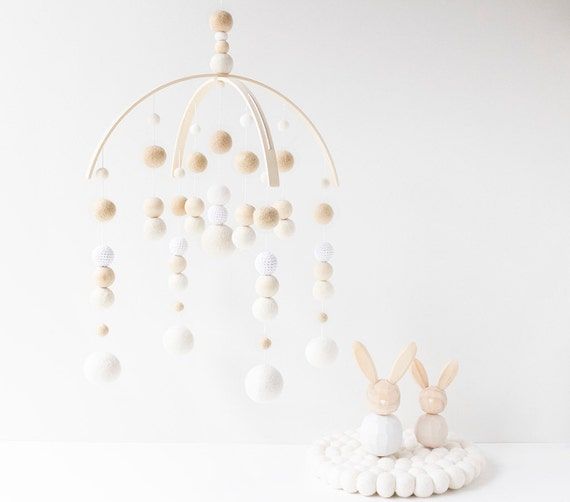 Cream and White Baby Mobile - Gender Neutral Baby Mobile - Gender Neutral Nursery Mobile - Felt Ball Nursery Mobile added by Hayleigh Dial