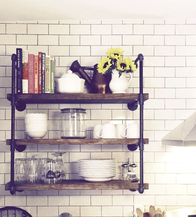 Industrial 24" Wide Wall Shelf Unit, 7 1/4" Deep Rustic Wood Shelves, Open Shelving, Farmhouse Kitchen and Bathroom Storage added by Spoak Member