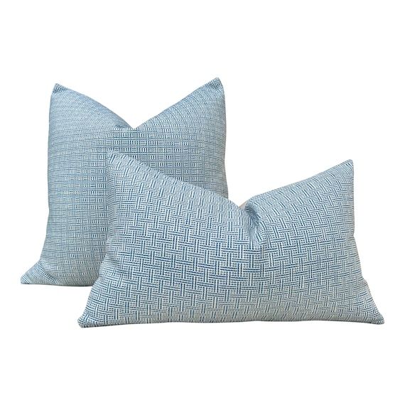 Outdoor Brickell Pillow in Blue. Lumbar Outdoor Pillow | Etsy added by Jennifer Hickey