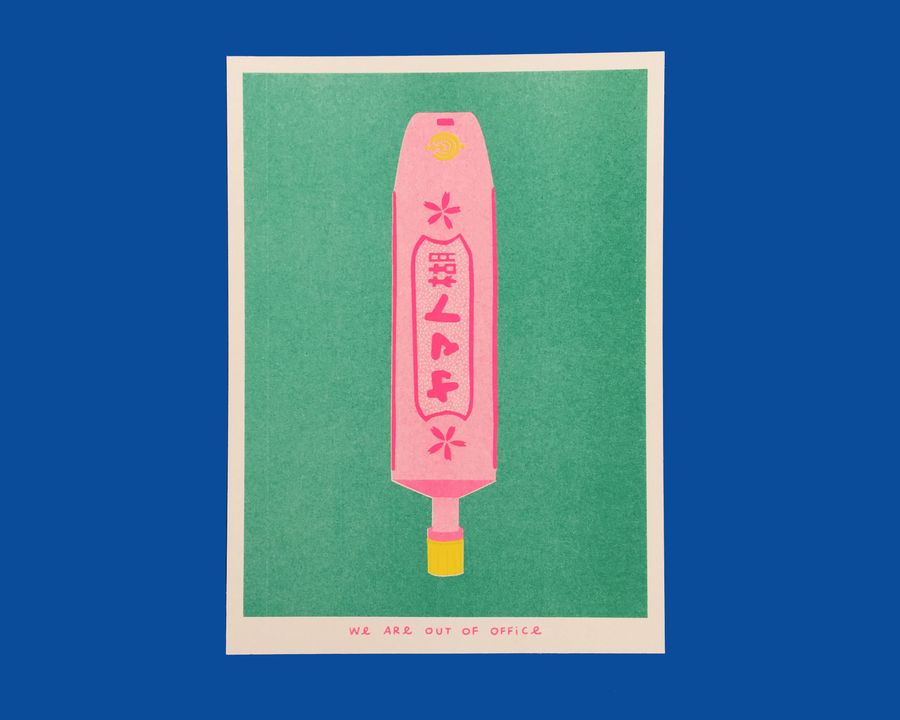 A risograph print of a tube of Japanese glue  added by Spoak Member
