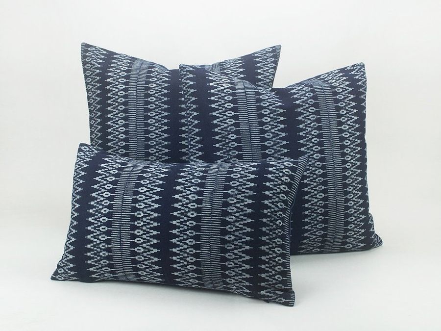 3pc Set - Hill Tribe Indigo Batik Cotton Throw Pillow / Cushion Covers - Tribal Ethnic Blue White Striped Dark Indigo Batik Pillow Hmong added by Spoak Member