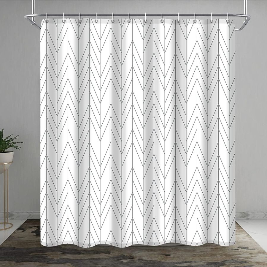 Black White Herringbone Shower Curtain, Modern Geometric Chevron Striped Bathroom Decor, Waterproof Fabric Polyester Set, with 12 Hooks 72 x 72 - Walmart.com added by Where The Heart Is Designs