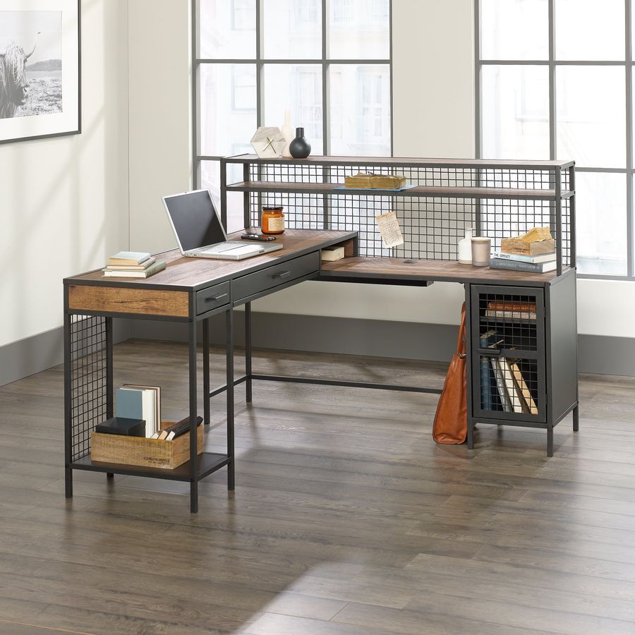Better Homes & Gardens Lindon Place L-Shaped Desk with Cage, Vintage Oak Finish added by Doctor Designs