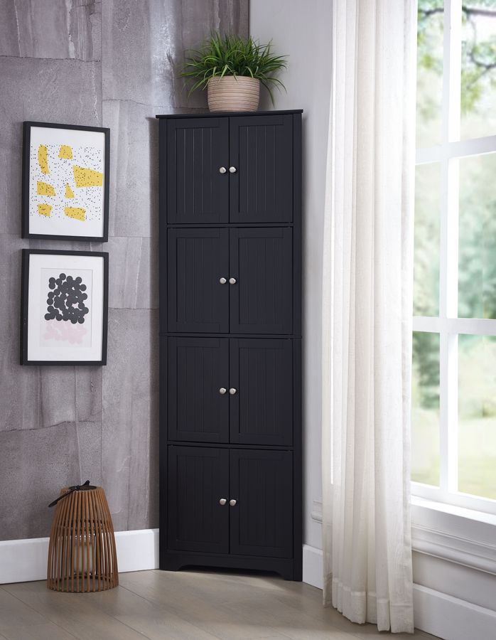 Burnham 4 Tier Contemporary Corner Kitchen Pantry Storage Cabinet, Black Wood - Walmart.com added by Rachel Fedorov