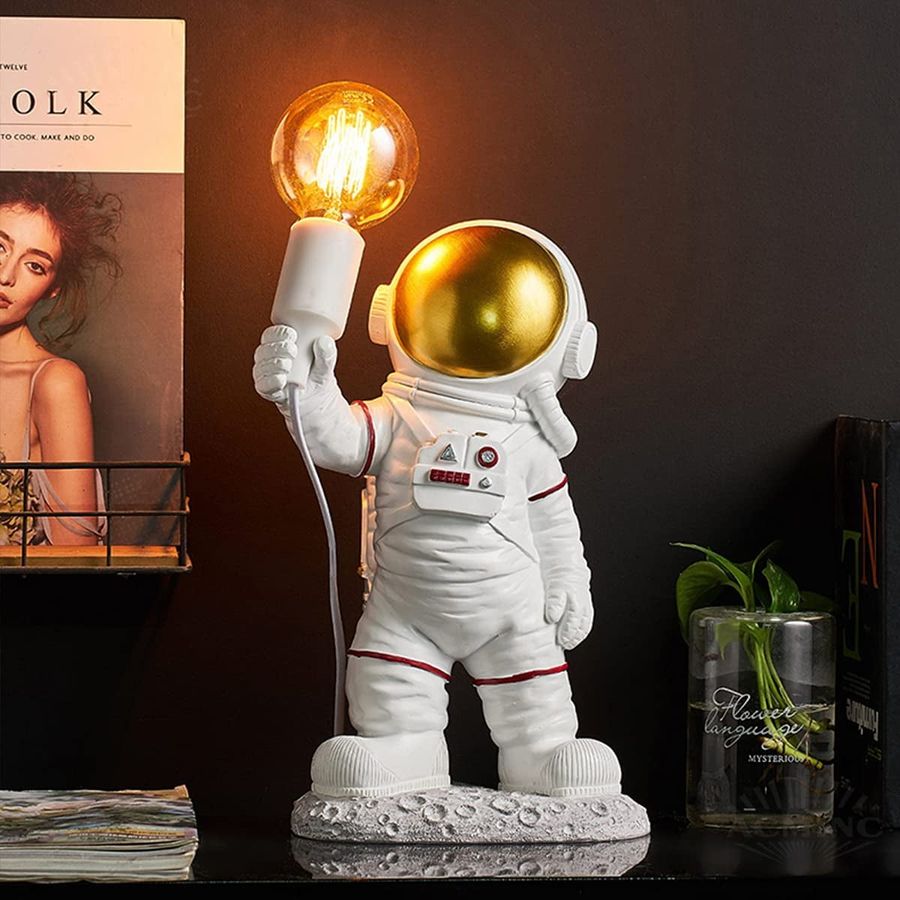 Astronaut Kids Table Lamp, Spaceman Night Light Modern Led Kids Room Desk Lamp With Plug, For Boys Girls, E27 Bedside Lamp White And Gold, H 39Cm - Walmart.com added by Where The Heart Is Designs