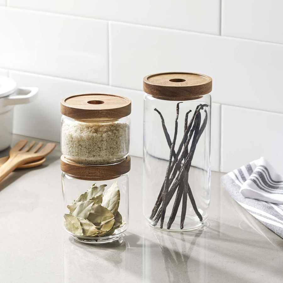 3 Piece Glass Canister Set with Acacia Wood Lids added by Emma Kitching