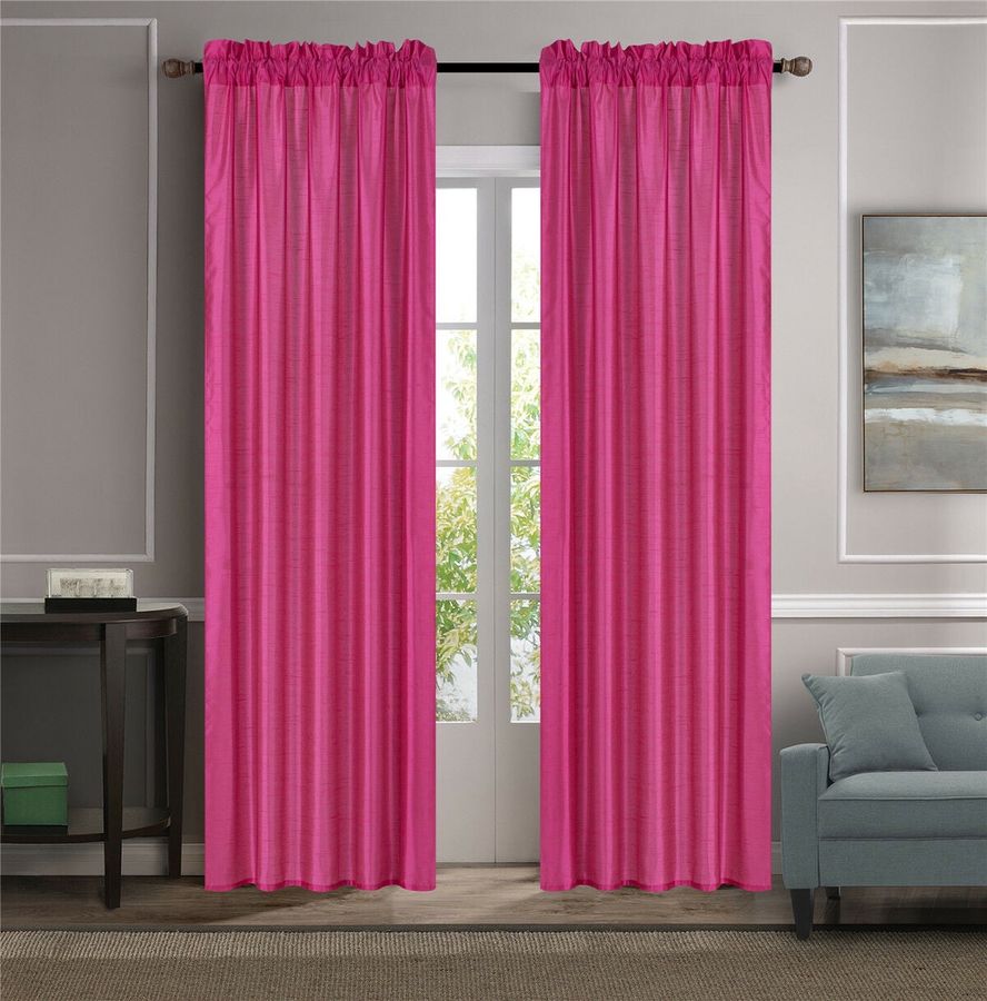 MR2 Hot pink 2-PC Set rod pocket faux silk window curtain treatment set of two 2 solid semi sheer voile panels 55" W x 95" L (Each) - Walmart.com added by Melanie Fenning