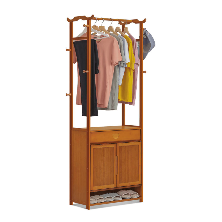MoNiBloom Bamboo 4 Tiers 1 Drawer Coat Rack with Door, Clothes Shoes Organizer Shelf, Brown, for Home - Walmart.com added by Alivia Korsun
