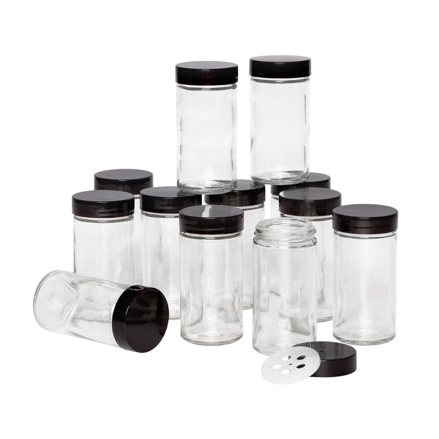 Kamenstein 12 Sets of 3-ounce Empty Glass/Black Lid Jars added by Emma Kitching