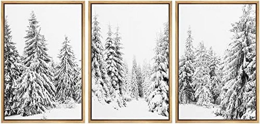 IDEA4WALL Framed Wall Art Print Set Winter Wonderland Snowy Pine Tree Forest Nature Modern Decorative Boho for Living Room, Bedroom, Office - 24"x36"x3 Natural - Walmart.com added by Samantha Elizabeth