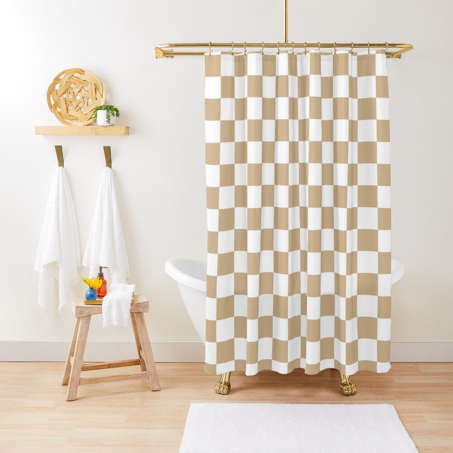 White and Tan Brown Checkerboard | Shower Curtain added by Lindsay Medendorp