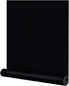 24"x394" Black Wallpaper Black Peel and Stick Wallpaper Solid Black Matte Textured Self Adhesive Removable Thick Vinyl Embossed Film Roll for Wall Decoration FUKU MON added by Spoak Member