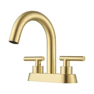KES Brushed Gold Bathroom Faucet Modern 4 Inches Centerset Vanity Faucet Brass Construction Brushed Brass Finish, Sink Drain Not Included, L4117LF-BZ added by Spoak Member