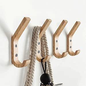 FOMIDI Wooden Coat Hooks Wall Hooks, 4 Packs Natural Wood Hooks, Decorative Vintage Wood Wall Hooks Organizer Heavy Duty Wall Mounted Hooks for Wall Hanging Coats, Key, Cap, Bag, Cup (Natural Oak) added by Spoak Member