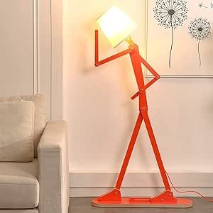 HROOME Cool Creative Floor Lamps Wood Tall Decorative Corner Reading Standing Swing Arm Light for Living Room Bedroom Office Farmhouse Kids Boys Girls Gift - with LED Bulb (Orange) added by Connor Knight