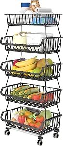 OKZEST 5 Tier Fruit Basket for Kitchen, Stackable Bins Wire Rack with Wheels, Fruit and Vegetable Storage Basket Pantry Food Snack Organizer Shelf, Kitchen Storage Cart for Onion and Potato, Produce added by Alexina Salinas