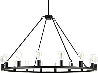 Linea di Liara Round Modern Farmhouse Chandelier - Black Wagon Wheel Chandelier for Dining Room Light Fixture - Extra Large Industrial Rustic Chandelier for Foyer and Entryway added by Spoak Member