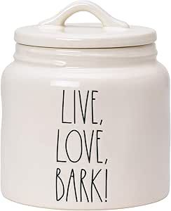 Rae Dunn Ceramic Cookie Jar, Dog Biscuit Kitchen Canister with Lid, Hand-Lettered “Live, Love, Bark!” Snack Jar added by Spoak Member