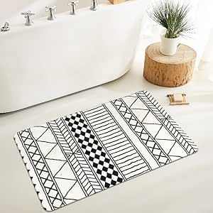 HAOCOO Bathroom Rugs 20''x31'' Modern Geometric Velvet Bath Mat Non-Slip Tribal Style Bath Rugs Soft Luxury Microfiber Machine-Washable Floor Rug for Tub Shower added by Spoak Member