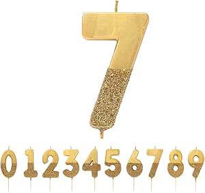 Talking Tables Glitter Number Candle-Premium Quality Cake Topper Decoration Pretty, Sparkly for Kids, Adults, 7th, 70th Birthday Party, Anniversary, Milestone, Height 8cm, 3", Gold 7 added by Saphrin Pediford