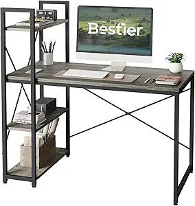 Bestier Computer Desk with Shelves - 47 Inch Home Office Desks with Bookshelf for Study Writing and Work - Plenty Leg Room and Easy Assemble, Gray added by Spoak Member