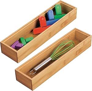 mDesign Wooden Bamboo Kitchen Drawer Organizer Box Tray, Stackable Storage for Drawers, Cabinets, Shelves, Pantry, or Counter, Hold Utensils and Appliances, Echo Collection, 2 Pack, Natural Wood added by Rescued Room Design