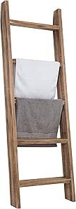 MyGift Rustic Wood Ladder Shelf - Dark Brown Wooden Narrow Decorative Shelving, Wall Leaning 5-Rung Towel and Blanket Storage Rack added by Spoak Member