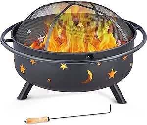 CO-Z 36 Inch Fire Pit, Outdoor Bonfire Wood Burning Fire Pits, Cosmic Cutout Firepits for Outside w Spark Screen Poker Waterproof Cover, Portable Fire Pit for Patio Backyard Garden Beach Camping Park added by Spoak Member
