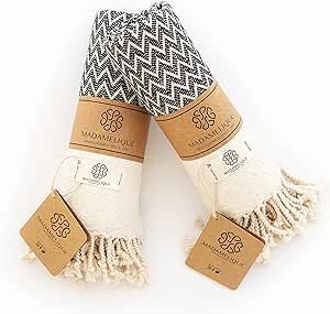Madamelique Exclusive Hand Towels Set of 2 - 18 x 40 Inches - Decorative Bathroom Peshtemal Towel for Hand, Face, Hair, Yoga, Tea, Dishcloth, Kitchen and Bath - 100% Pure Cotton (Black) added by Spoak Member