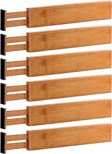 Extra-Large Adjustable Drawer Dividers - Expandable (2.6 Tall, 17.5 - 22 Inch) Bamboo Kitchen Utensil Organizer Separators for Kitchen, Dresser, Bedroom, Baby Drawer, Bathroom & Office, Set of 6 (Natural) added by Rescued Room Design