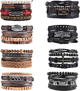 21-44Pcs Leather Bracelet Woven Braided Leather bracelet for men Women Vintage Hemp Cords Wood Beads Cuff Bracelets Adjustable added by Samantha Erickson
