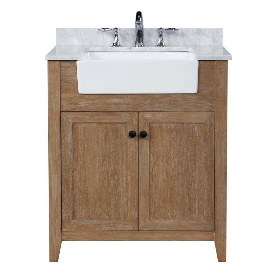 Sally 30 in. Single Bath Vanity in Ash Brown with Marble Vanity Top in Carrara White with Farmhouse basin added by Rachel Fedorov
