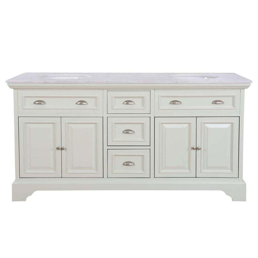 Home Decorators Collection Sadie 67 in. W x 21.5 in. D Vanity in Matte Pearl with Marble Vanity Top in Natural White with White Sink MD-V2126 - The Home Depot added by rachael noonan