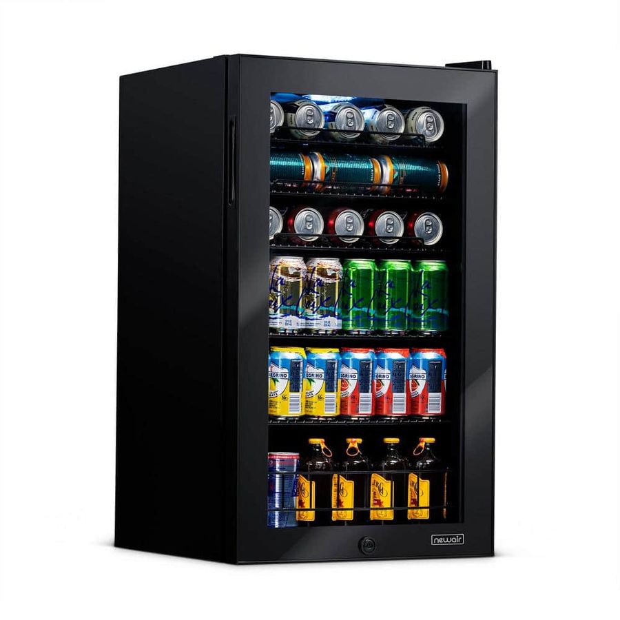 NewAir 19 in. 126 (12 oz.) Can Freestanding Beverage Cooler Fridge with Adjustable Shelves, Modern Black AB-1200B - The Home Depot added by Tayo A