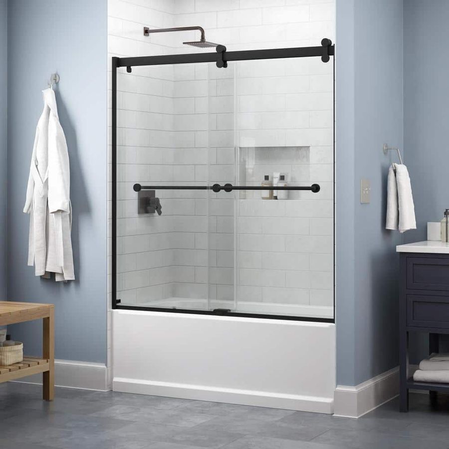 Delta Everly 60 in. x 58-3/4 in. Contemporary Sliding Frameless Bathtub Door in Matte Black with Clear Glass SD5331536 - The Home Depot added by Kathryn Hoopes