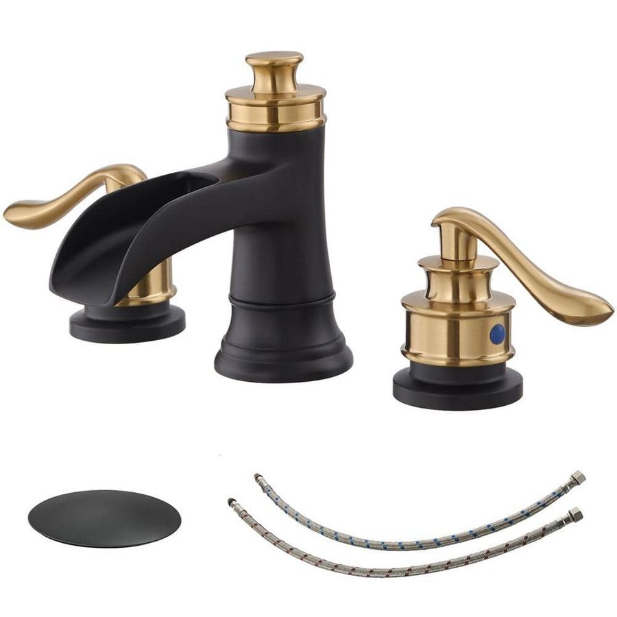 BWE 8 in. Waterfall Widespread 2-Handle Bathroom Faucet With Pop-up Drain Assembly in Matte Black & Gold A-96556-GB-S - The Home Depot added by Spoak Member