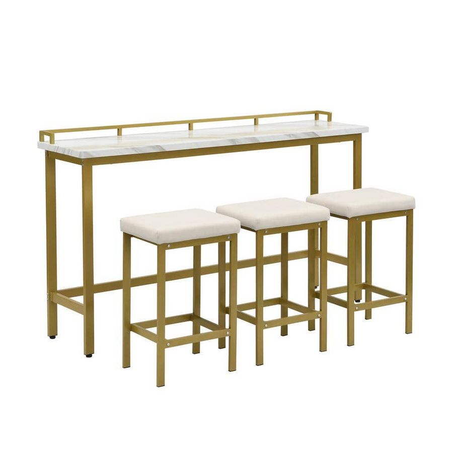 Angel Sar 4-Piece Rectangle MDF Top Gold and Beige Bar Table Set SQW7062AAG - The Home Depot added by Tayo A
