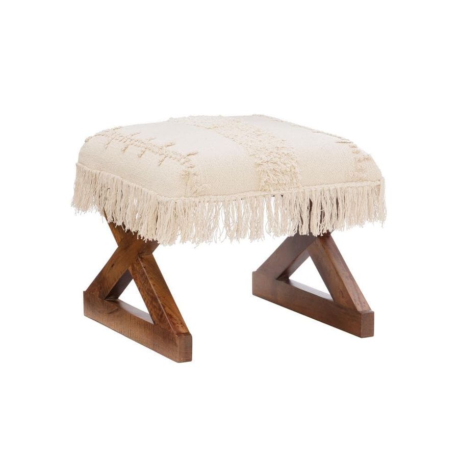 Powell Company Nia Off White Tassel Ottoman with Brown Wood Base HD1620AO21 added by erika grossman