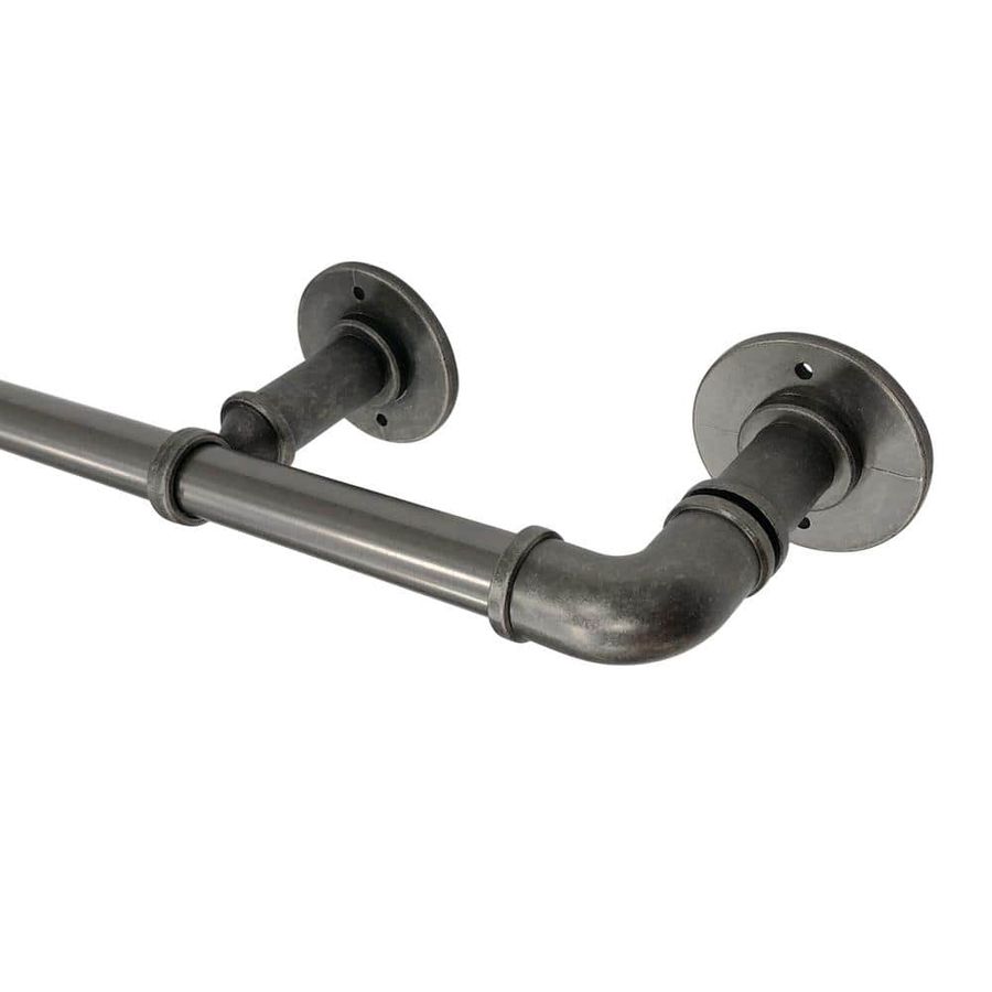 StyleWell 66 in. - 120 in. Telescoping 3/4 in. Industrial Pipe Finial Single Curtain Rod Kit in Gunmetal UGM1201705L21-1 - The Home Depot added by Where The Heart Is Designs