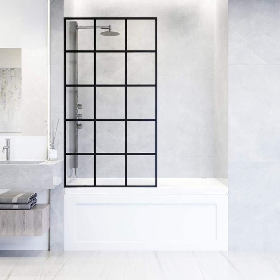 VIGO Mosaic 34 in. W x 62 in. H Framed Fixed Tub Screen Door in Matte Black with 3/8 in. (10mm) Clear Glass VG6092MBCL3462 - The Home Depot added by Abby Baker