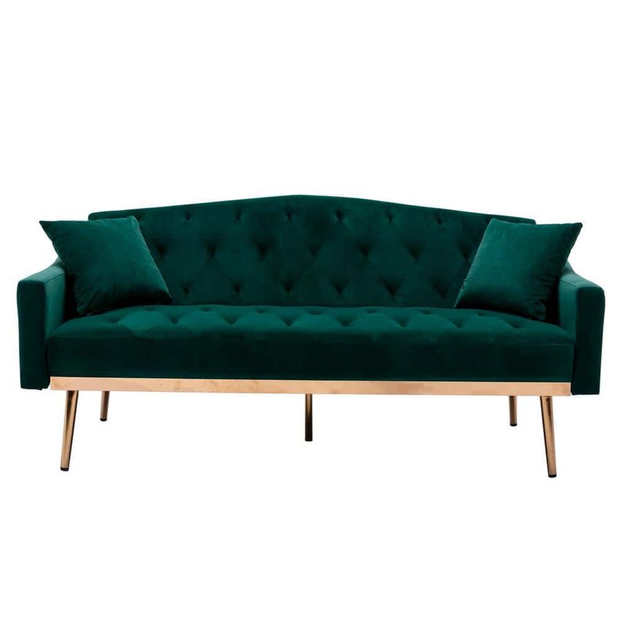 HOMEFUN 65 in Green Velvet Upholstered Tufted Convertible Sofa Bed with Golden Metal Legs HFHDSN-8830GN added by Spoak Member