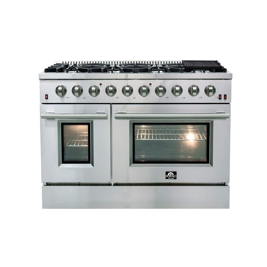 Forno 48 in. 6.58 cu. ft. Capacity Professional Freestanding Double Oven Gas Range with 8 Italian Burners in Stainless Steel FFSGS6244-48 - The Home Depot added by Annastasia Valmas-Mann