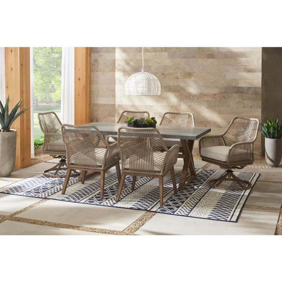 Hampton Bay Haymont 7-Piece Steel Wicker Outdoor Dining Patio Set with Beige Cushions FRS80961-ST - The Home Depot added by Courtney Cummins
