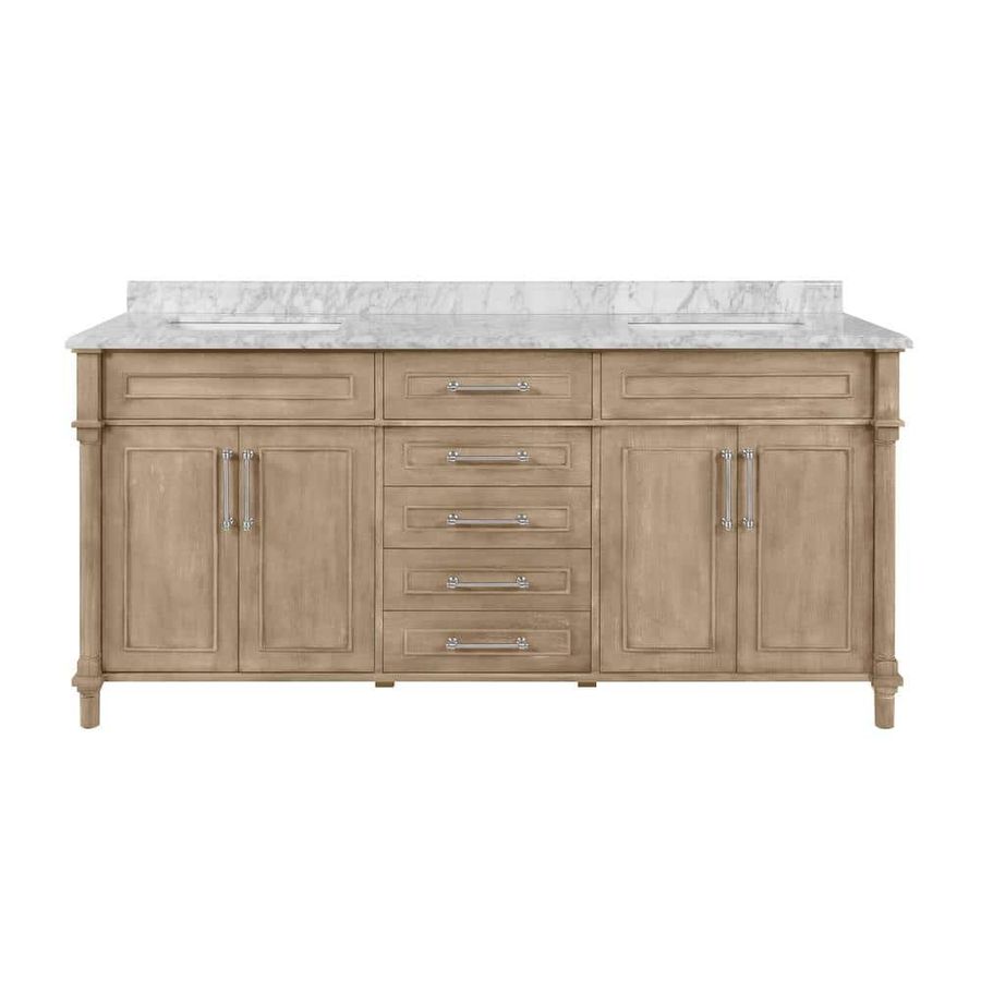 Home Decorators Collection Aberdeen 72 in. x 22 in. D Bath Vanity in Antique Oak with Carrara Marble Vanity Top in White with White Basins Aberdeen 72AO added by Spoak Member