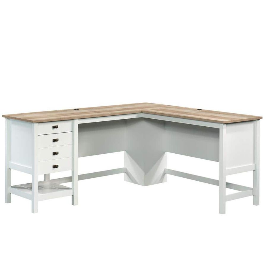 Cottage Road 65.118 in. Soft White Engineered Wood L-Shaped Desk added by Ellie Wong