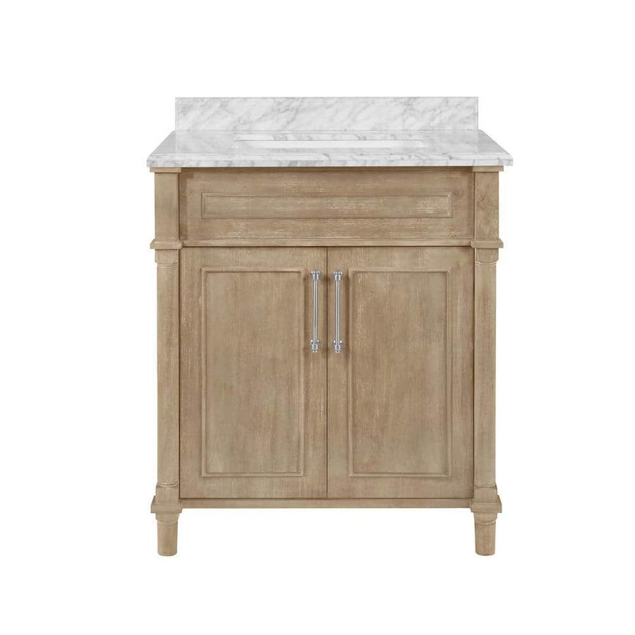 Aberdeen 30 in. x 22 in. D Bath Vanity in Antique Oak with Carrara Marble Vanity Top in White with White Basin added by Elizabeth Roussil