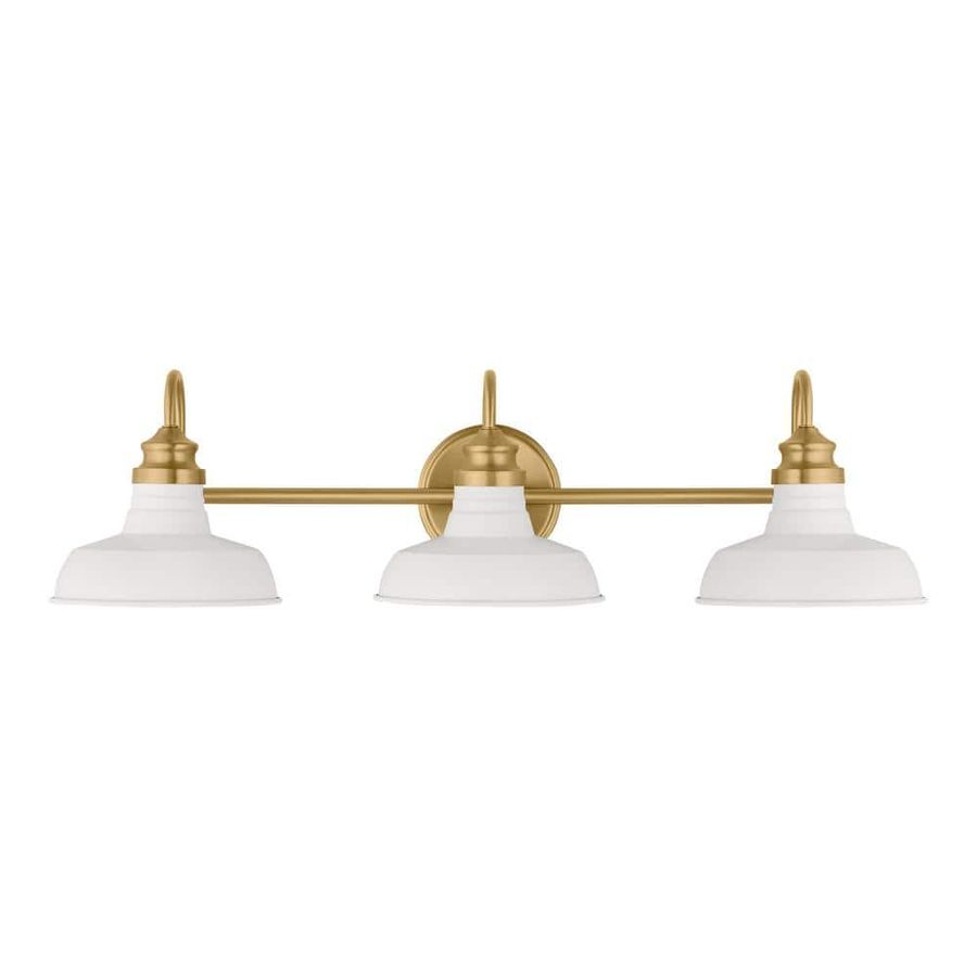 Hampton Bay Elmcroft 29 in. 3-Light Brushed Gold Modern Farmhouse Wall Mount Sconce Light with Designer White Metal Shades HB3672-338 added by Liz Kirby