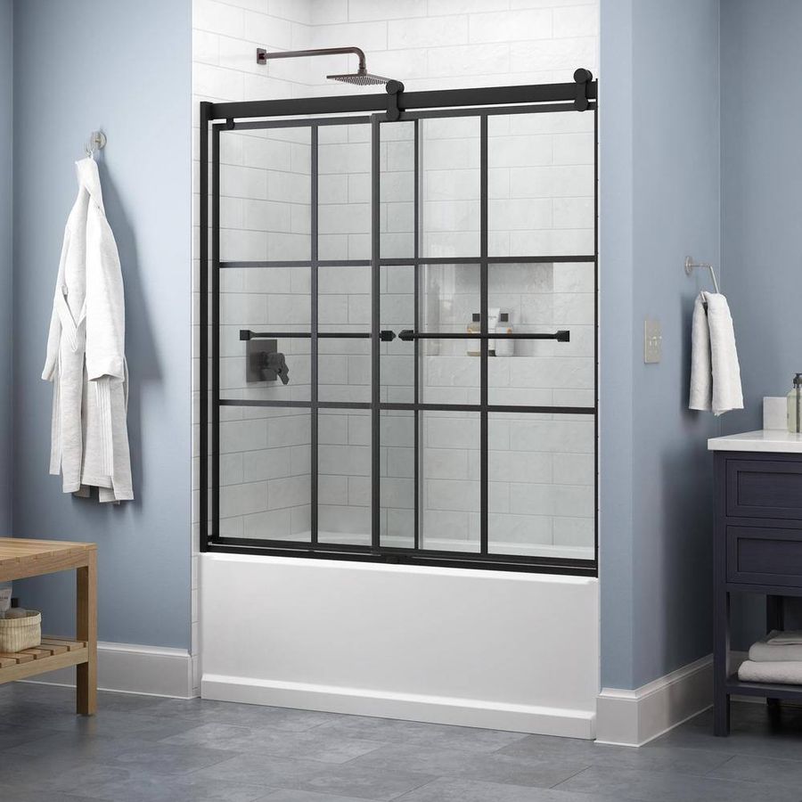 Lyndall 60 in. x 58-3/4 in. Contemporary Sliding Frameless Bathtub Door in Matte Black with Ingot Glass added by Spoak Member