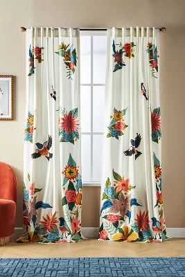 Soaring Starlings Cotton Crewel-Embroidered Floral Bird Curtain added by Spoak Member
